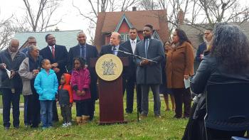 Detroit Mayor Duggan speaking in the Fitzgerald Neighborhood